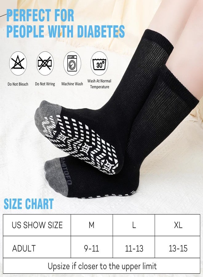 CaiDieNu Non Slip Diabetic Socks: 4 Pairs Non Binding Hospital Socks for Men Women with Grips Elderly Edema Black 13-15 - Image 5